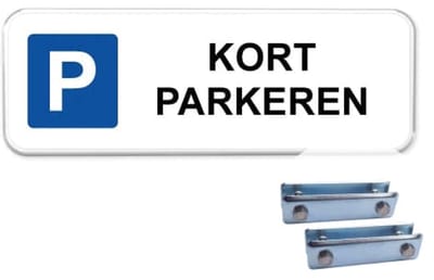 Parkeerbord Kort Parkeren - Weerbestendig Aluminium - 40x15 cm - Bevestiging: Met hekbeugels (voor spijlen- of gaashek)