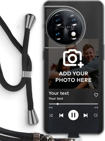 Gepersonaliseerd - Case Company® - Hoesje met koord geschikt voor OnePlus 11 hoesje met Koord - Music Player - Telefoonhoesje met Zwart Koord - Bescherming aan alle Kanten en Over de Schermrand