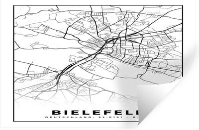 Muurstickers - Sticker Folie - Plattegrond - Bielefeld - Kaart - Stadskaart - 30x20 cm - Plakfolie - Muurstickers Kinderkamer - Zelfklevend Behang - Zelfklevend behangpapier - Stickerfolie