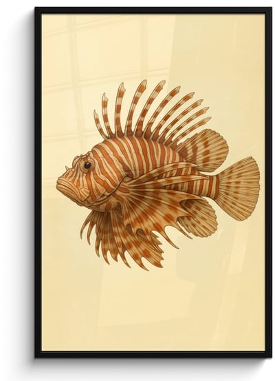 Poster in lijst - Fotolijst 80x120 cm - Posters - Strepen - Vis - Rond - Stekels - Posterlijst zwart - Decoratie - Wanddecoratie woonkamer - Muurdecoratie slaapkamer