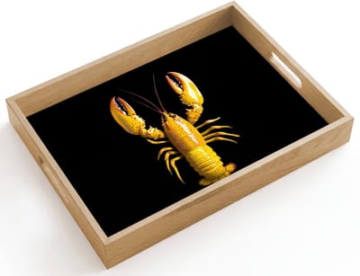 Dienblad hout 40x30 cm - Schootdienblad - Kreeft - Geel - Stippen - Effen - Borrelplank rechthoek - Plateau dienbladen