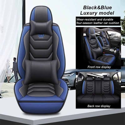 Housse de Siège de Voiture Universelle en Cuir 5 places Ensemble Complet de Sièges de Voiture pour la Plupart des Voitures, Camions, SUV Honda Toyota Chevrolet Ford Nissan. Luxury Model noir/bleu
