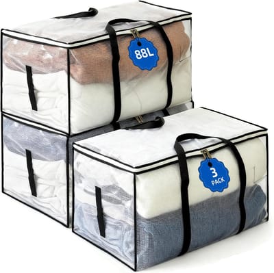 Opbergzakken Kleding - Verhuiszakken XXL - Ruimte Besparen - Versterkt PVC Materiaal - 88 Liter Inhoud - Transparant