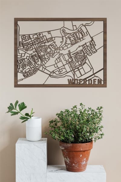 Houten Stadskaart Woerden Notenhout 100x75cm Wanddecoratie Voor Aan De Muur City Shapes