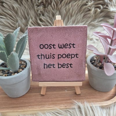 Robuust wenstegeltje “oost west thuis poept het best” – Keramiek 10x10 cm – Humoristische Wanddecoratie & Cadeau – Cadeau vrienden,zomaar – Humor tegeltje - Grappige tekst tegel – WC decoratie humor