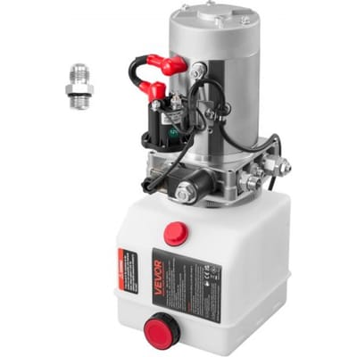 VEVOR 4 Qt hydraulische krachtbron, enkelwerkende kipperaanhangerpomp, maximale openingsdruk 22 MPa en debiet 3,4 l/min, 12 V DC hydraulische pomp met metalen reservoir voor kipperaanhangers, wit