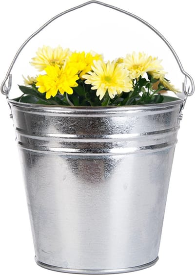 Esschert Design Emmer/plantenpot/bloempot - zink - zilver - D26 x H25 cm