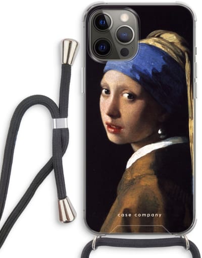 Case Company® - Hoesje met koord geschikt voor iPhone 12 Pro hoesje met Koord - The Pearl Earring - Telefoonhoesje met Zwart Koord - Bescherming aan alle Kanten en Over de Schermrand