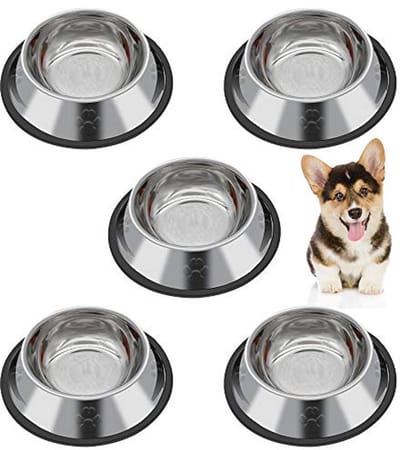 Roestvrijstalen voerbak voor honden en katten, antislip basis, 5 stuks (15,6 x 3,5 cm)