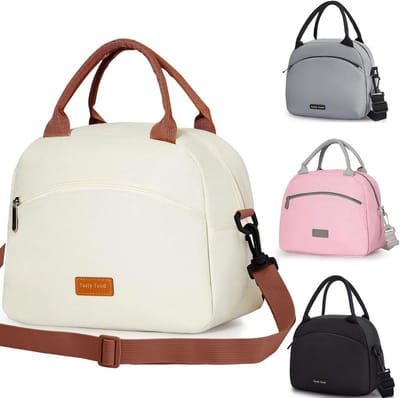 Lunchtassen voor vrouwen - Koeltassen - 26x14.3x21.2 cm - Isolatie - Oxford-stof - Handvat Riem - waterdicht - Beige