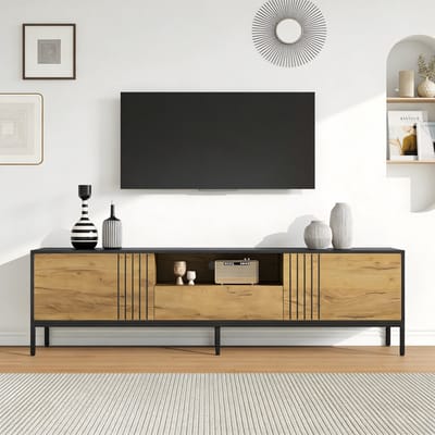 PHOEBE CAT TV-meubel - Houtlook - Met lades - Geschikt voor een 70-inch TV - Naturel + Zwart