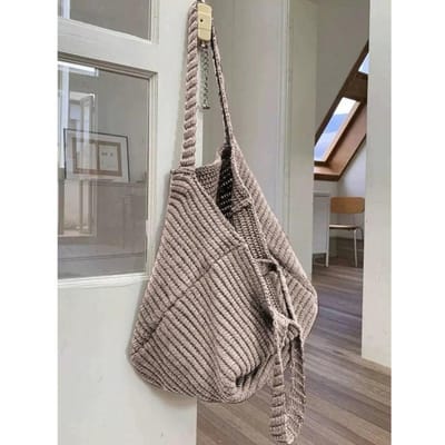 Retro Gebreide Tote Bag Dames Gebreide Tas Grote Capaciteit Reizen Gebreide Tas khaki veelkleurig