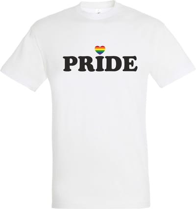 T-shirt Pride met hartje | Regenboog vlag | Gay pride kleding | Pride shirt | Wit | maat XS