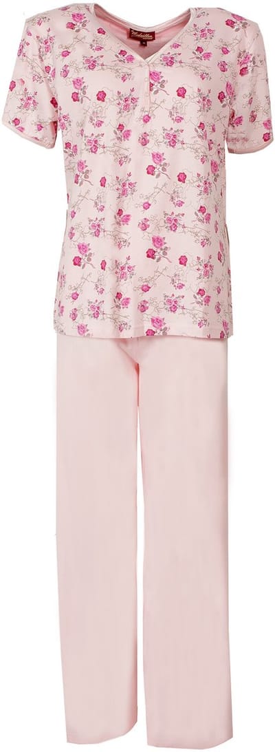 Medaillon Dames Pyjama - Katoen - V Hals - Knoopjes - Roze - Maat XL