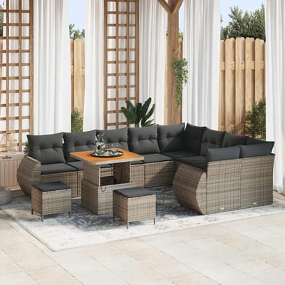 vidaXL - Tuinbank - Set - 12 - st - 12-Aantal - zitplaatsen - Grijs - Poly - Riet