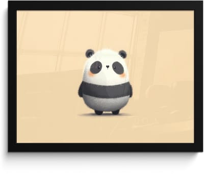 Poster in lijst - Fotolijst 40x30 cm - Posters - Panda - Beige - Minimalistisch - Posterlijst zwart - Decoratie - Wanddecoratie woonkamer - Muurdecoratie slaapkamer