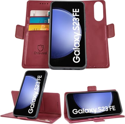 Geschikt voor Samsung Galaxy S23 FE - Book Case Hoesje - Uitneembaar Hoesje - Magnetische Sluiting - Portemonnee Bordeaux Rood