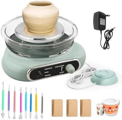 Mini Elektrische Pottenbakkersschijf 4,7 inch met Voetpedaal - Verstelbare Snelheid 0-200 RPM - Complete Set met 8 Gereedschappen en 3 Kleiblokken - Ideaal voor Beginners en Kinderen vanaf 14 Jaar