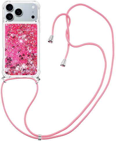 Coverup Hoesje - Geschikt voor iPhone 18 Pro / 17 Pro Hoesje - Coverup Liquid Glitter Back Cover met Koord - Pink