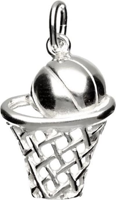 Zilveren Basketbal ketting hanger - in net