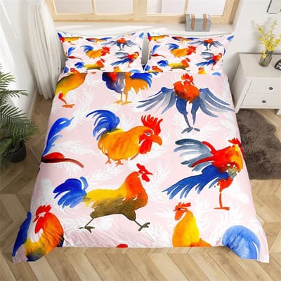 Boerderij Kip Koning Koningin Dekbedovertrek Haan Gans Eend Beddengoed Set Voor Kinderen Tieners Volwassenen Boerderijdieren 2/3 stuks Zachte Dekbedhoes AU Queen(210x210cm)