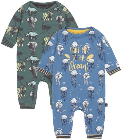 Charlie Choe - 2pack - Groen - Blauw - Boxpak - Salopette - Kruippakje - Babypakje - Jumpsuit - Geboortepakje - Romper - Kwalletjes - Dieren - Maat 62