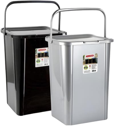 Plasticforte Recycling afvalbakken - set 2x - zwart/zilver - 45L - afsluitbaar - 34 x 40 x 54 cm