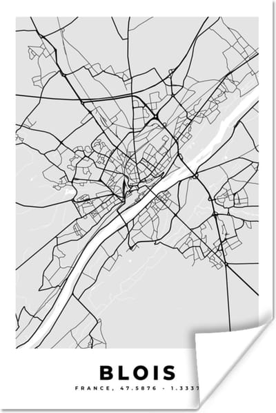 Poster Frankrijk - Plattegrond - Kaart - Blois - Stadskaart - 120x180 cm XXL