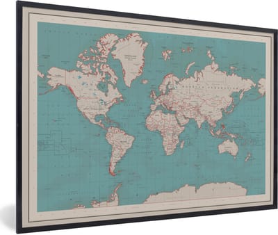 Poster in lijst - Fotolijst 120x80 cm - Posters - Wereldkaart - Vintage - Atlas - Kinderen - Jongens - Meisjes - Posterlijst zwart - Decoratie - Wanddecoratie woonkamer - Muurdecoratie slaapkamer