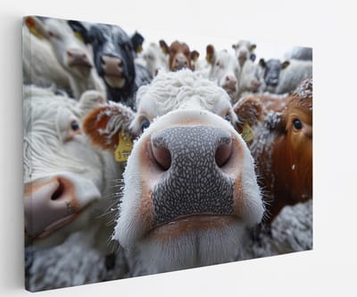 Saammp Canvas Schilderij - Grappige Koeien - Natuur - Dieren - 45x30 - Foto op canvas - Wanddecoratie - Muurdecoratie Woonkamer - Slaapkamer decoratie - Canvas Print