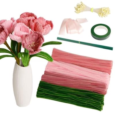 Ynkkvre - Pipe Cleaner - Pijpenragers - Knutsel set - Chenilledraad - 200 zachte stengels in roze tulpvorm - Flexibele stalen kern - Duurzaam en verkleurt niet - Educatief voor motoriek en creativiteit