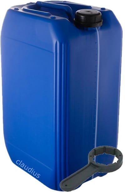Jerrycan 25 Liter blauw met zichtstreep | met sleutel | geschikt voor water | UN gekeurd | benzine | handig stapelbaar | food grade | inclusief dop | totaal te legen