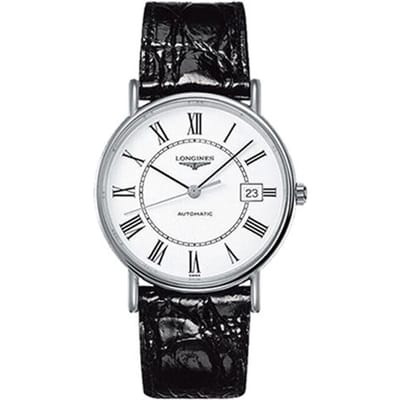 Montre Longines Série Fashion Mouvement Mécanique Automatique Affichage de la Date 38,5 mm Cadran Blanc Boîtier en Acier Inoxydable Bracelet en Cuir L4.921.4.11.2 Regular Watch Box