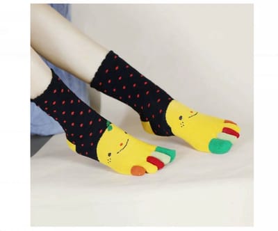 Dames Teensokken - teen sokken - toe socks - geel - zwart - gestipt - smile - 36 -40 - cadeau - sport - yoga - fitness - pilates - runner teen sokken - teenslipper sokken