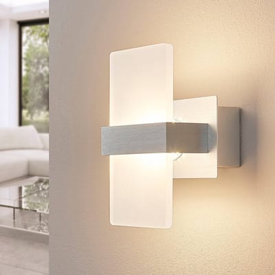 Lindby LED wandlamp Yorick, 18 cm, aluminium/wit met schakelaar