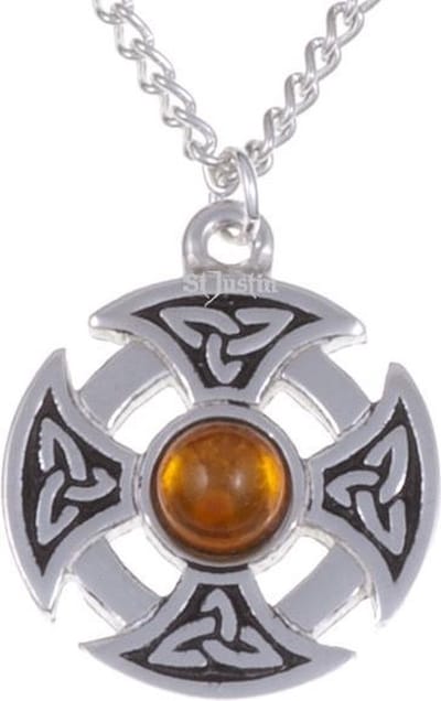 Driehoekige knoop edelsteen kruis ketting met Ambar steen (XN82A)