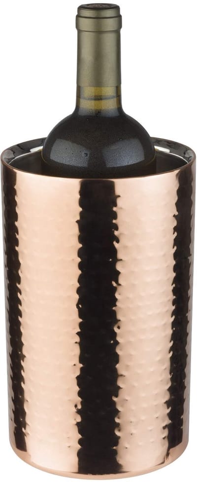 Flessenkoeler van roestvrij staal, 12 x 19 cm, dubbelwandig, binnendiameter 10 cm, wijnkoeler geschikt voor 0,7 l - 1,5 l flessen, gehamerd koper