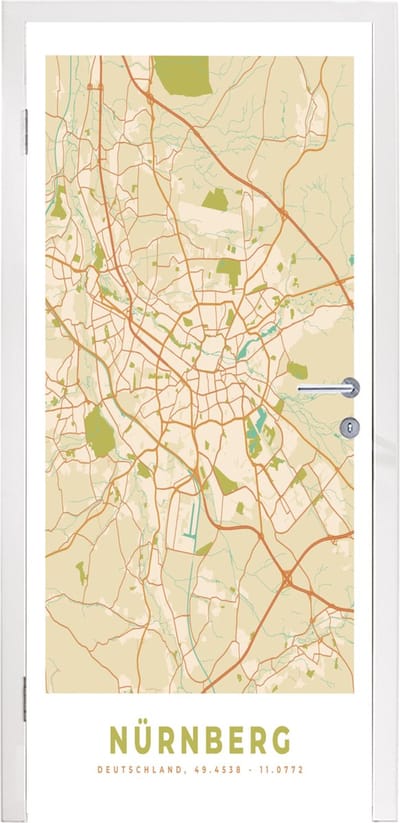 Deursticker Plattegrond - Nürnberg - Kaart - Vintage - Stadskaart - 95x235 cm - Deurposter