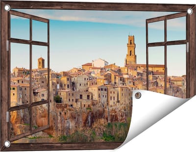 Gards Tuinposter Doorkijk Oude Stad in Toscane, Italië - 60x40 cm - Tuindoek - Tuindecoratie - Wanddecoratie buiten - Tuinschilderij
