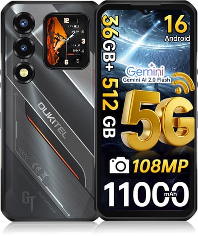 OUKITEL WP66 Rugged Smartphone 5G - 36GB RAM - 512GB ROM - 6,58'' - 11000mAh - Android 16 - 108MP Camera - Telefoon 2026 - NFC GPS - Zwart