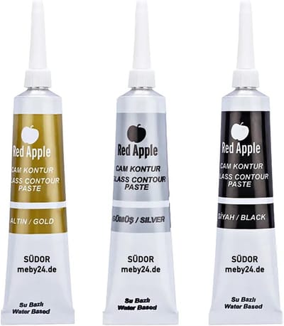 Bastelzone Contourverfset voor glas-in-lood. Contourpasta voor decoratief ontwerp (contourkleurenset (3 x 20 ml))
