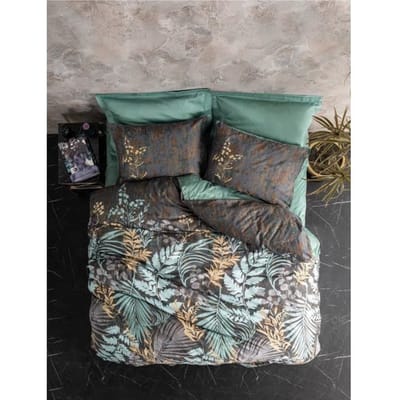 Parure de lit - 1 housse de couette 220 x 240 cm + 2 taies d'oreiller 60 x 60 cm - Satiné 100% coton - Menthe