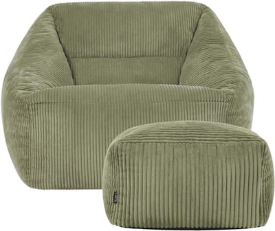 icon - Natalia XL Zitzak Fauteuil met Poef - Ribfluweel - Saliegroen