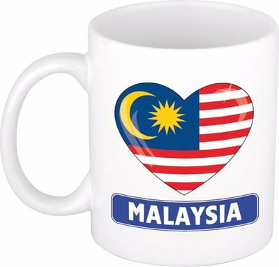 Hartjes vlag Maleisie koffiemok - drink beker - white - 300 ml - Malaysia - Supporters - cadeau - landen - feestartikelen