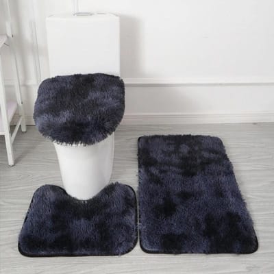 3 STKS/set Effen Kleur Huis Tapijten Toiletdeksel Hoes Kleden Kit Antislip Voetmat voor Badkamervloer Badkleed Voetmat 3PCS set marineblauwe kleur