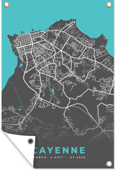 Muurdecoratie Frankrijk - Plattegrond - Kaart - Stadskaart - Cayenne - 120x180 cm - Tuinposter - Tuindoek
