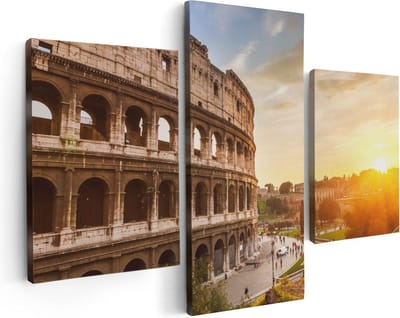 Artaza Canvas Schilderij Drieluik Colosseum bij Zonsondergang in Italïe - 90x60 - Foto Op Canvas - Canvas Print