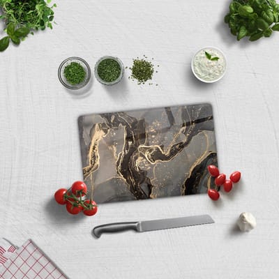 Bruin Marmerlook Tempered GlasSnijplank 20cm × 30cm - Glassnijplank