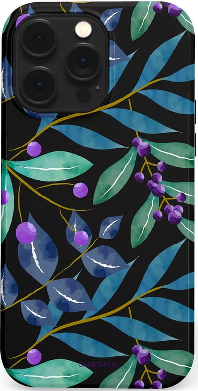 Casetastic hoesje geschikt voor Apple iPhone 14 Pro Max - MagSafe - Dubbellaagse bescherming - Besjes fantasie - Fashion Case - Zwart Petrol Saliegroen