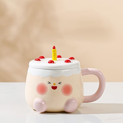 Hoog uitziende Cake Keramische Kop voor Meisjes Schattige Cartoon Thuis Set van Mok met Deksel Koffiekop Geschenkdoos 460ML